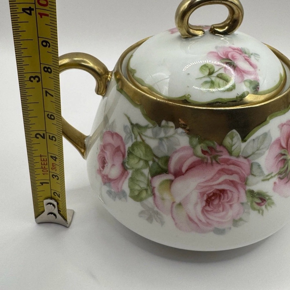 Vintage Bavaria J&C Porcelain Sugar Bowl & Creamer Set Pink Roses Gold Trim #117 - Picture 7 of 10